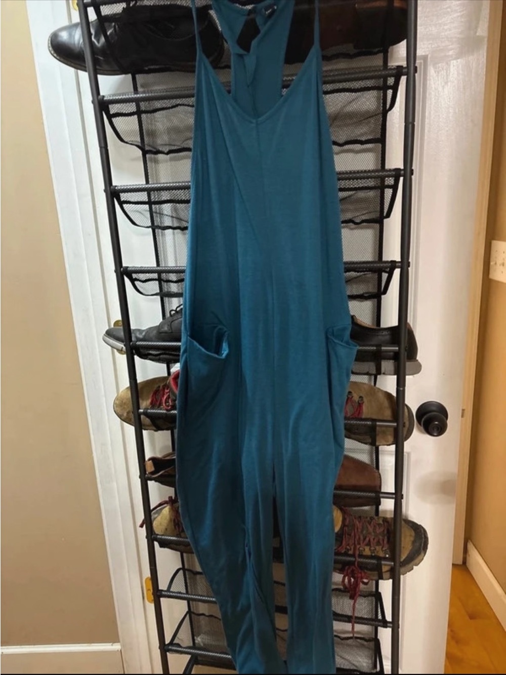 SHEIN Teal Sleeveless Pocket Jumpsuit